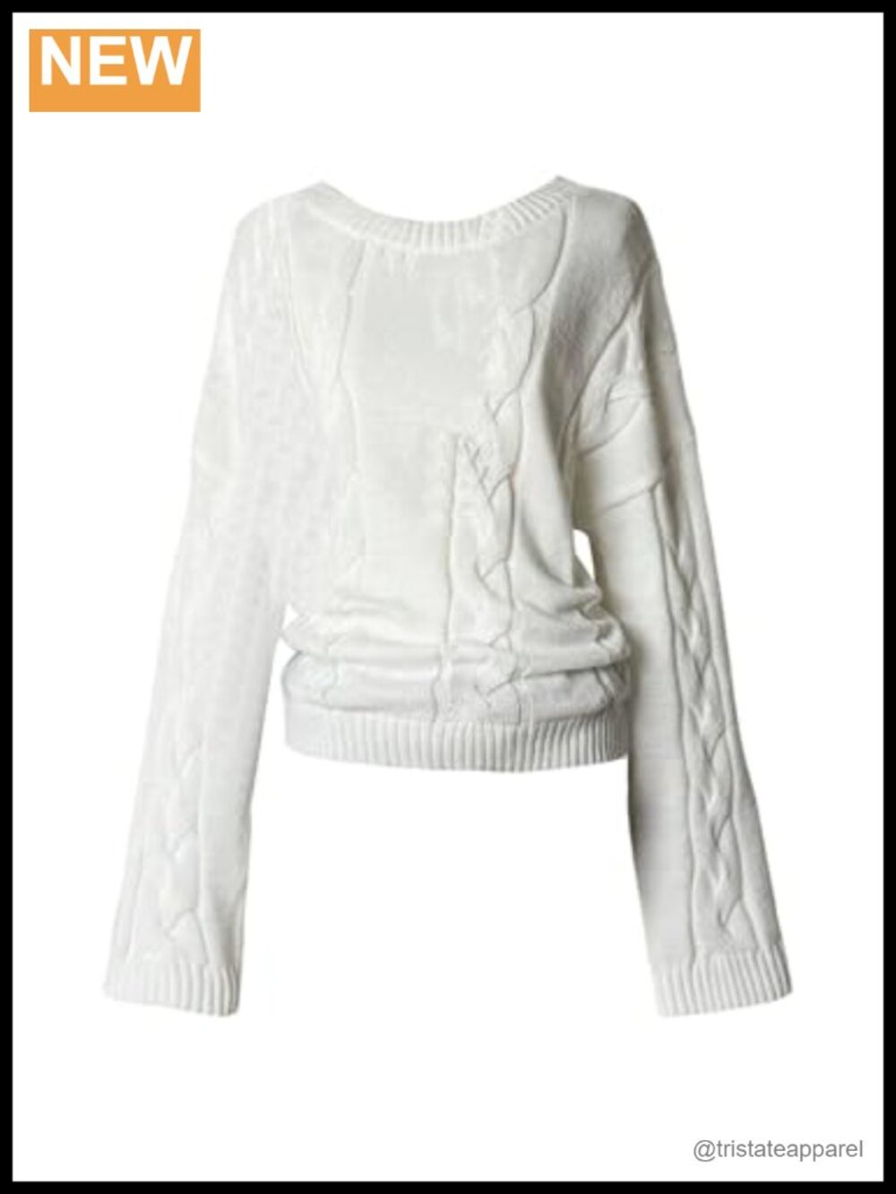 Cable Knit Drop Shoulder Crew Neck Pullover Sweater for Women